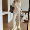 Half zipper casual style two-piece set women's autumn and winter new large size wide-leg pants knitted sweater set