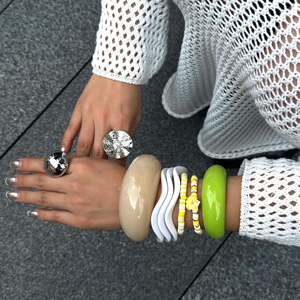 Fashion Summer Wide Geometric Resin White Beige Bangles Irregular Chunky Bracelets Bangle Jewelry Gift for Women Girls