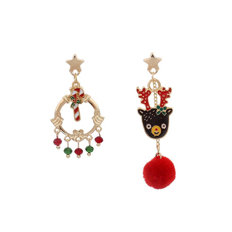 European and American accessories fashion asymmetrical Christmas earrings ins French autumn and winter hairball Christmas earrings