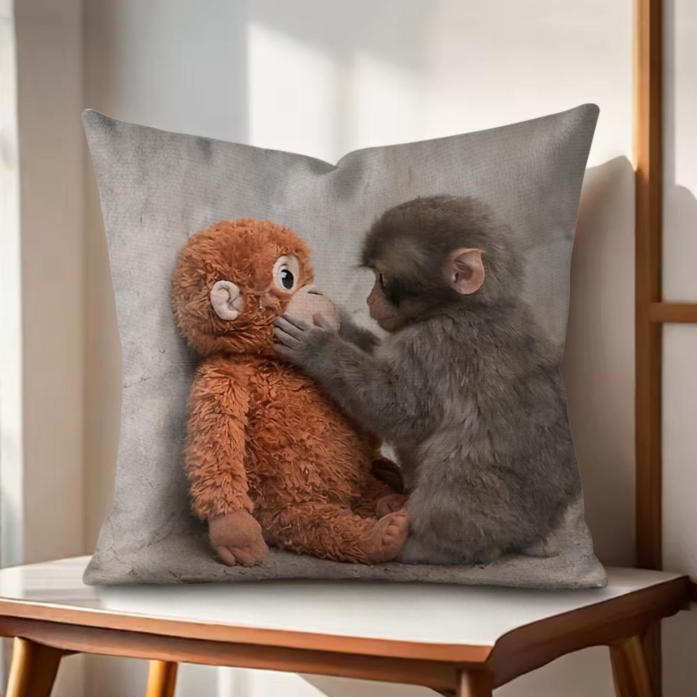 punch monkey Cushion Cover Natural Linen Organic Fabric DoubleSided Printing Couch Pillow Covers Home Decor