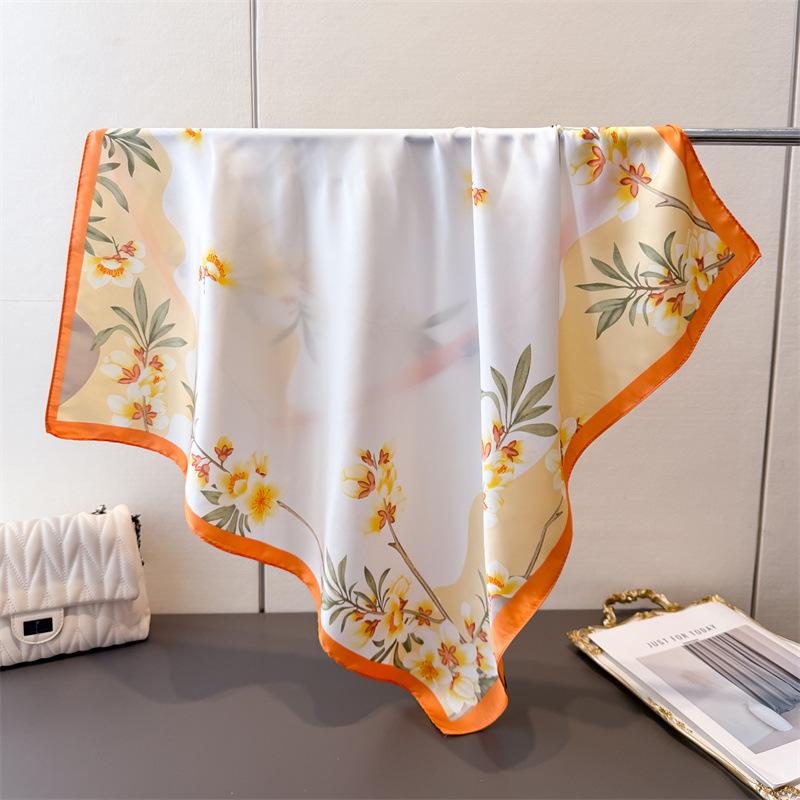 

Весенне-летний маленький свежий принт, имитация шелкового платка, квадратный платок, высококачественная шаль, универсальный шейный платок, маленький квадратный платок, косынка, шарф Unilateral 66-70CM