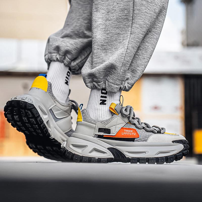 Chunky Sneakers Men Designer Retro Sport Shoes Fashion Casual Leather Fabric Breathable Height Increased Flat Platform Gym Shoes