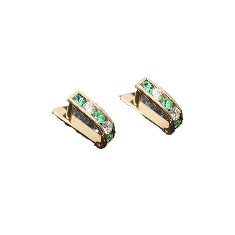 Exquisite Russian Purple Gold Single-Row Zircon Ear Buckle Rose Gold-Plated Emerald Earrings Jewelry