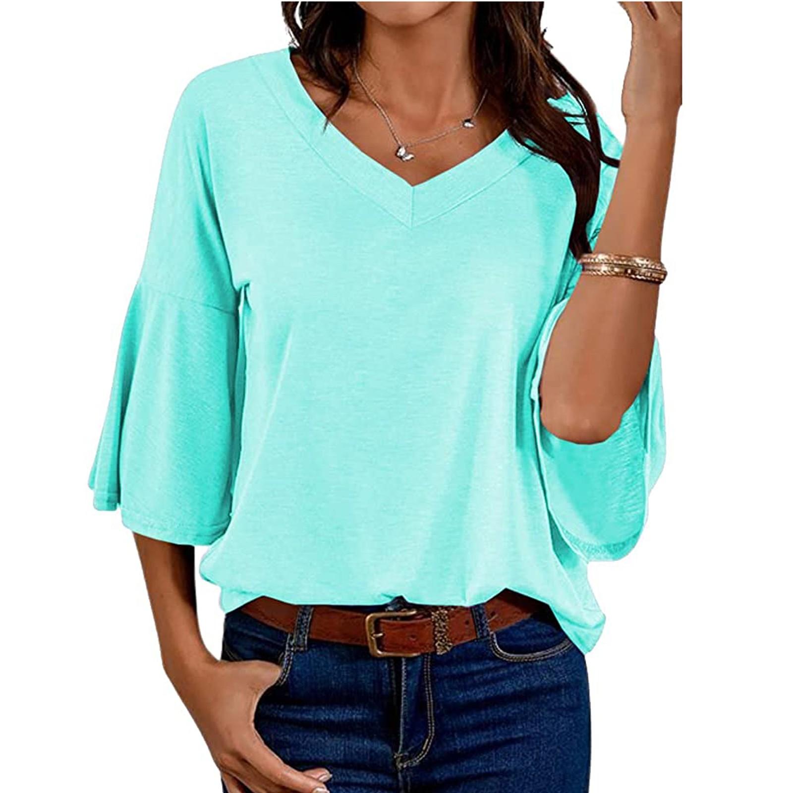 

Повседневная женская однотонная футболка с v-образным вырезом и короткими рукавами, топ с рукавами XL