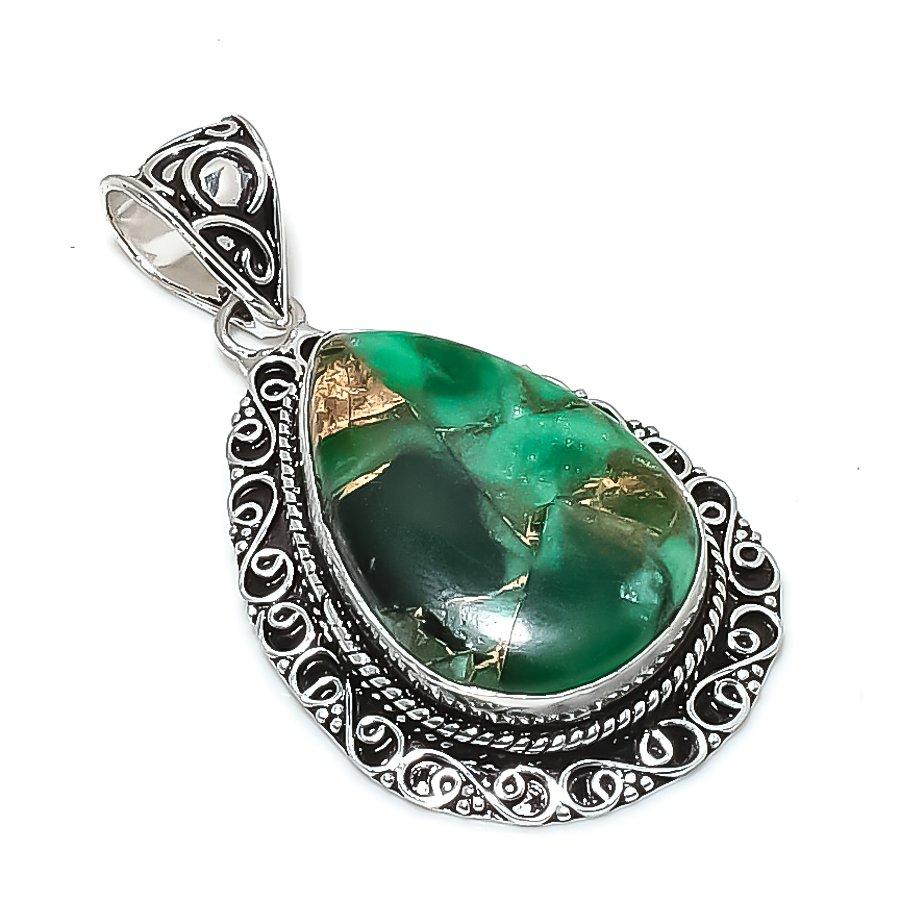 Natural Copper Green Tourmaline 925 Sterling Silver Jewelry Pendant 2.21 ETC-14045