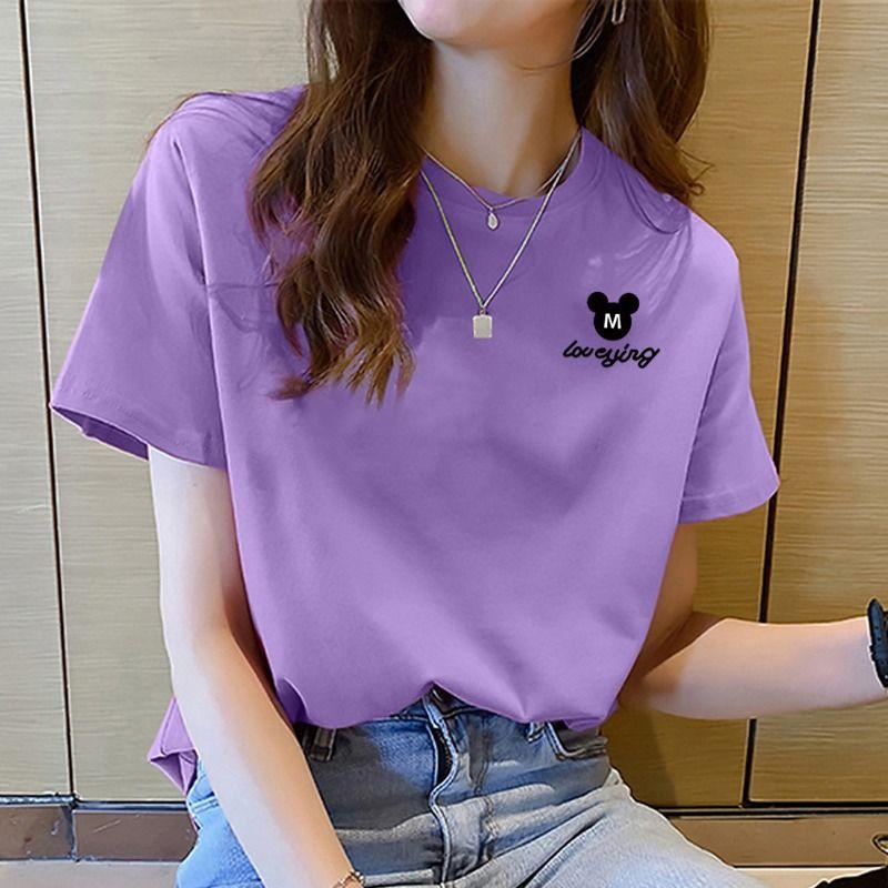 Basic Short Sleeve Tshirt Women Summer Red Cotton Loose Fit Casual Pure Color Fashion Top Tee