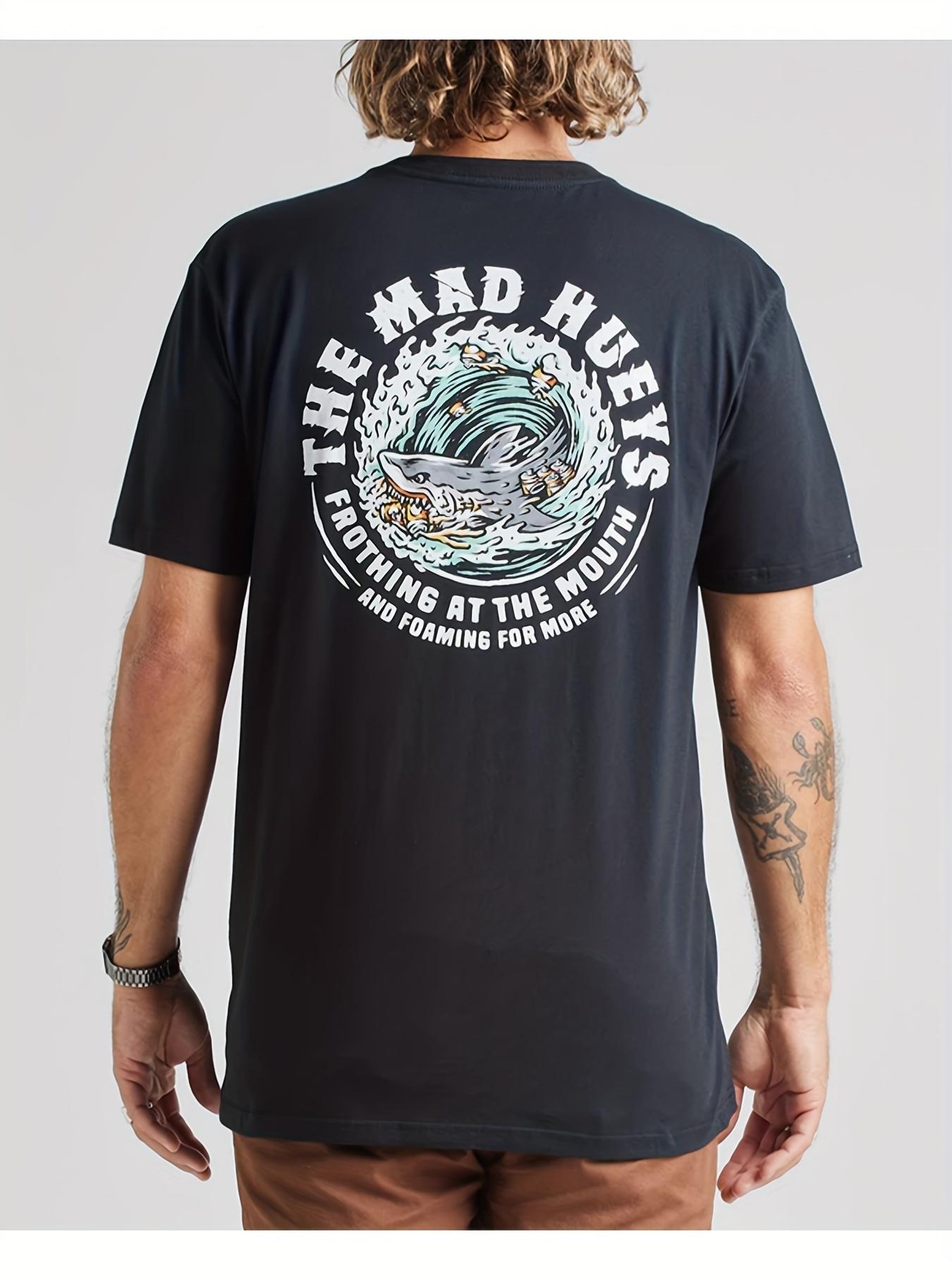 Mad Hueys Men s Surf Shark Graphic T-Shirt - Retro Surf Style with Shark & The Mad Hueys Logo Print L