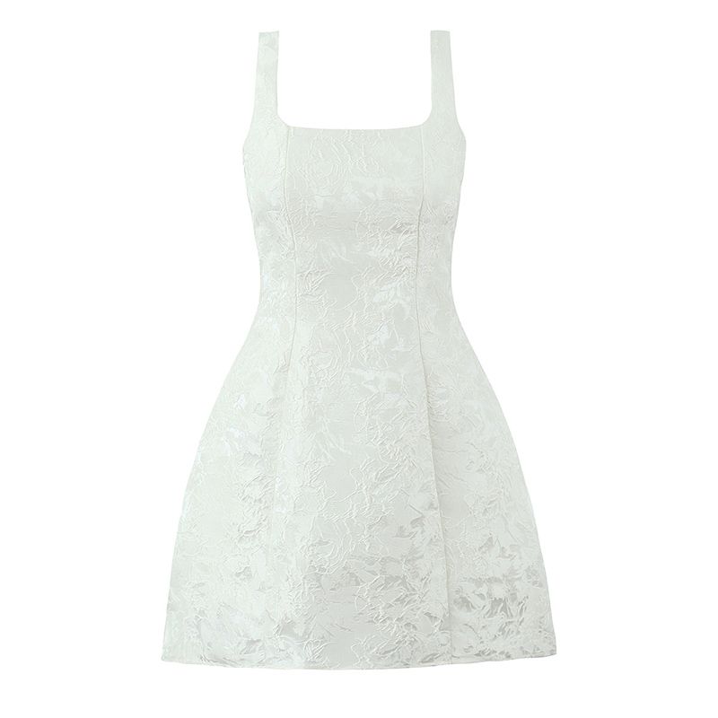 

Elegant Little Swan Babyboo French style High-Grade Dark Jacquard Bow Waist Hugging Slimming Sling Dress Apricot dark lines L