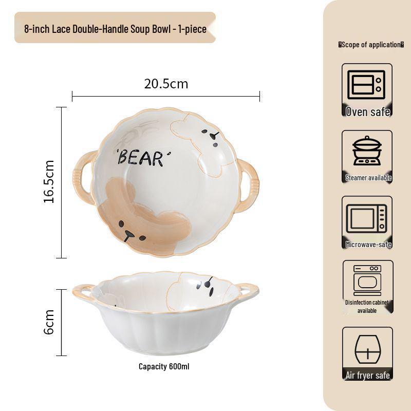 Cute Cream Ceramic Bowl & Plate Set: Stylish Underglaze Tableware for Rice & Veggies