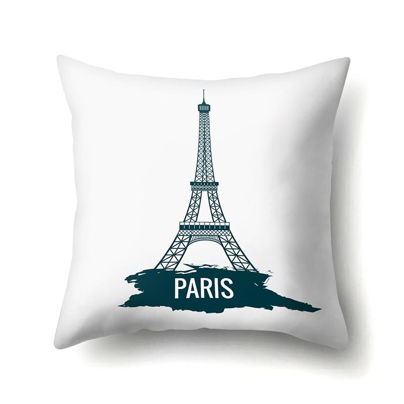 Polyester Pillow Cover Home Printed Pillow Cover Retro Tower European Building Cushion Cover Car Cushion Cover