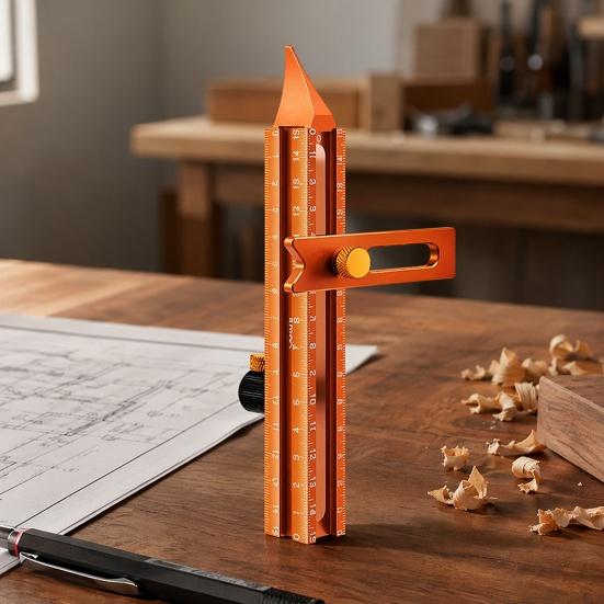 Yousheng Magnetic Marking Ruler, Multi-Function Scribing Tool, DIY Woodworking Scriber Line Maker, Portable Aluminum Alloy Woodworking Compass Scriber