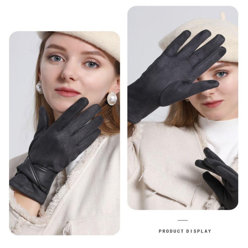 Plush Suede Leather Gloves Thicken Winter Driving Gloves Fashion Gloves Women