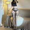 Sexy Lingerie End-of-season Aurora Contrasting Color Sexy Empty Mesh Long Tube Over Knee Suspenders Oil-shiny One-piece Suspenders Women
