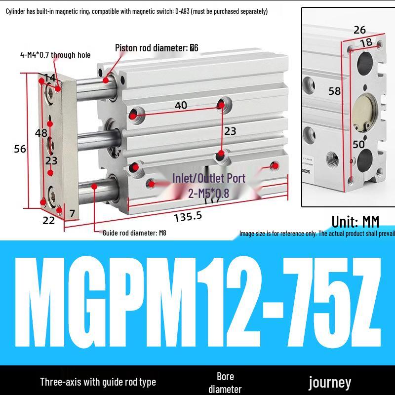 Compact Three-Axis Pneumatic Guided Rod Cylinder 12/16/20/25/32-10/20/40/50/75z
