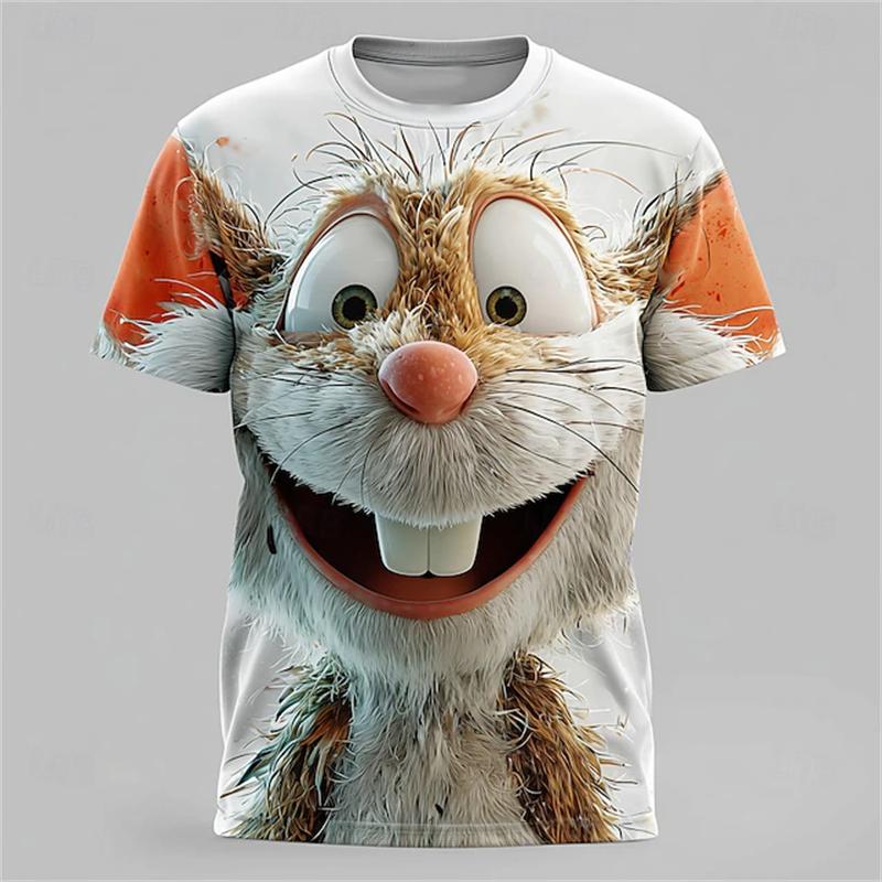 Summer Round Neck Funny Animal Pattern 3D Print Top Fashionable Casual Short Sleeved Men's T-shirts