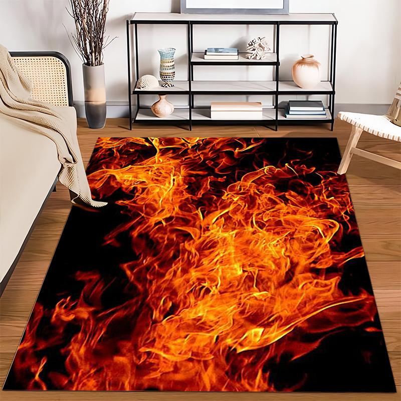 Fiery Flame Pattern Carpet Rug, Bold Red and Black Modern Design Suitable for Use As an Anti-slip for Living Room Bedroom Sofas