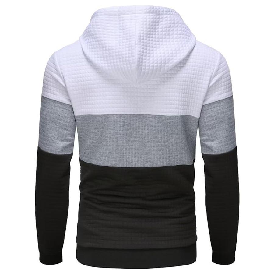 Large Size Men's Hooded Pullovers Checkered Color Blocking Sweatshirt Retro Jacquard Casual Sports Hoodie for Men