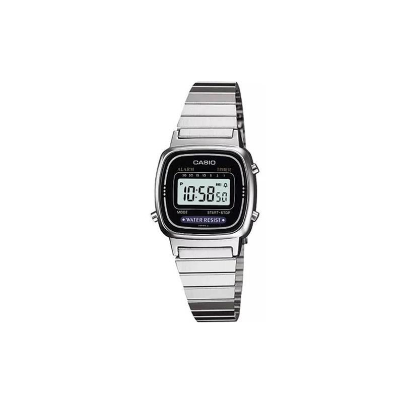 

Casio YOUTH series - small metal squares, classic retro small silver blocks, LCD display, quartz movement, stainless steel strap, Japanese LA670WA-1D чёрный