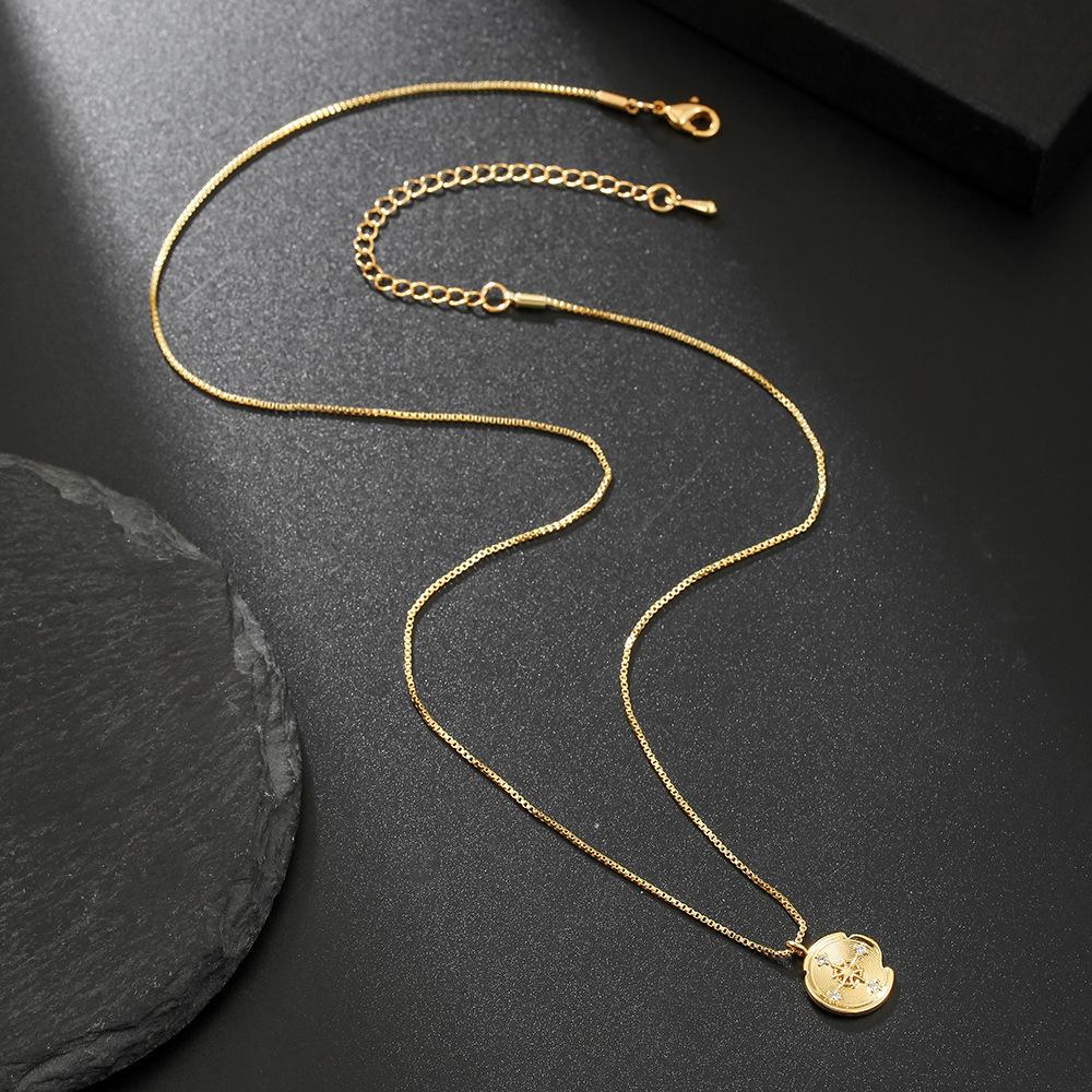 Polaris Tag Necklace Fashion Retro Fashion Pendant Electroplated Copper 18K Zircon