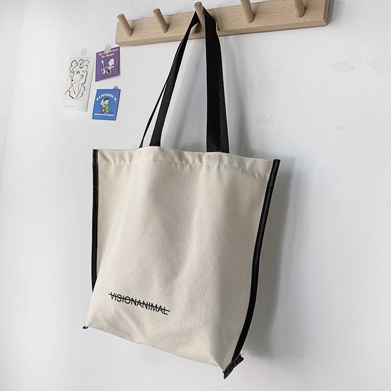 New Canvas Bag Women Shoulder Simple Letter Literary Tote Shopping Book Bag