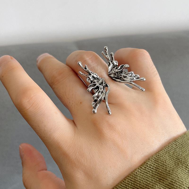 Retro Big Butterfly Ring For Women Men Silver Color Punk Gothic Open Ring Handmade Designer  Unisex Accessories Love Gift