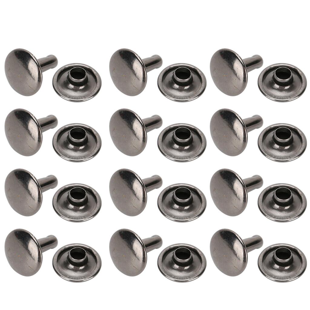 200 Sets Double Cap Rivet Round Stud Nail Iron Jeans Button Leather Shoes Bags Clothes 10x10mmBlack