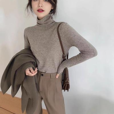 Autumn and Winter New Soft Waxy Slim-fitting and Thin Turtleneck Knitted Bottoming Shirt Stacked Neck Sweater Pullover Inner Women