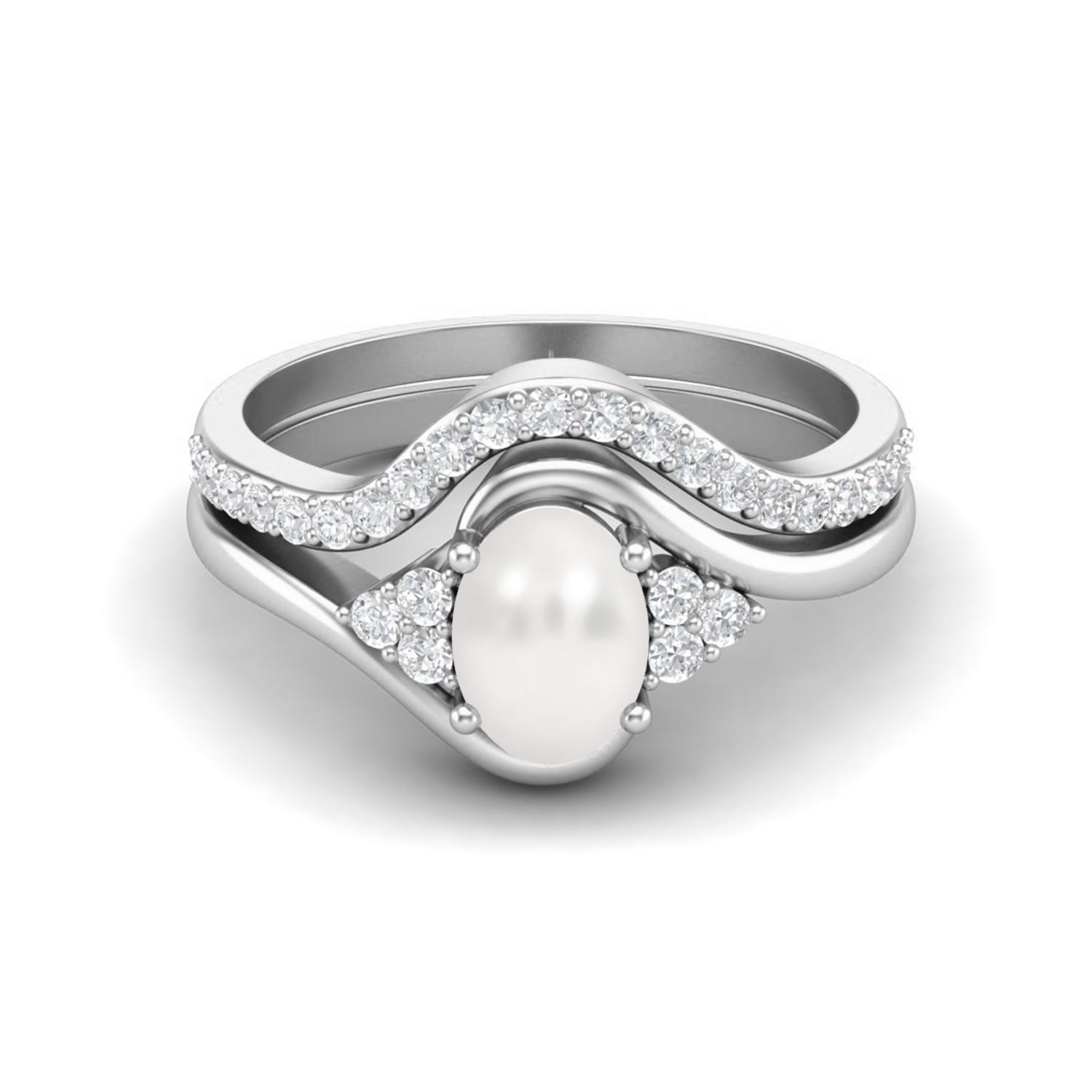 

1.54 Ctw Natural Pearl 925 Sterling Silver Classic Dual Band Women Bridal Ring 8 белый