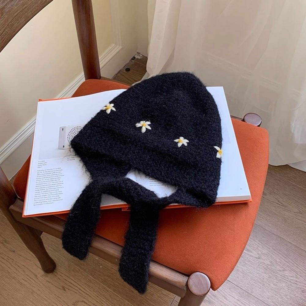 Bestickte Blumen Halskragen Mützen Wollpullover Mütze Gestrickte Sturmhaube Winter