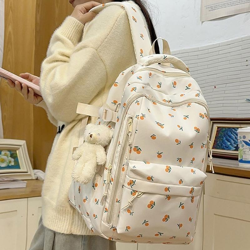 Großvolumige florale Nylon-Schultasche, lässiger Tagesrucksack, Reiserucksack für College-Studenten