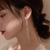 New Silver Color Long Tassel Drop Earrings for Women Style Back Hanging Earlines Shiny Zircon Fashion Earrings Wedding Jewelry