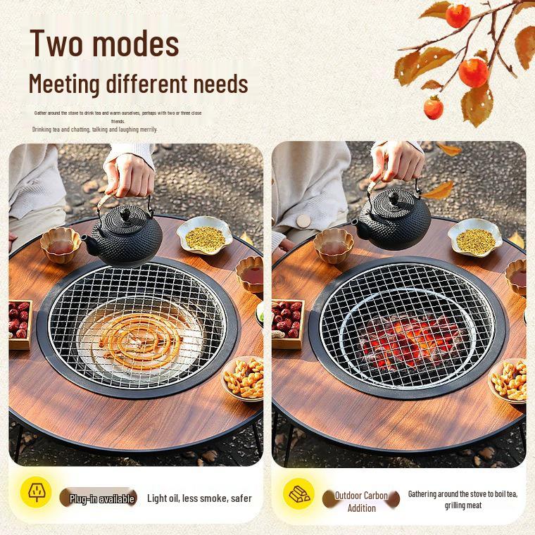 Portable Electric & Carbon Dual-Use Stove with Fire Pit Set for Outdoor Courtyard and Home Use, Foldable Design