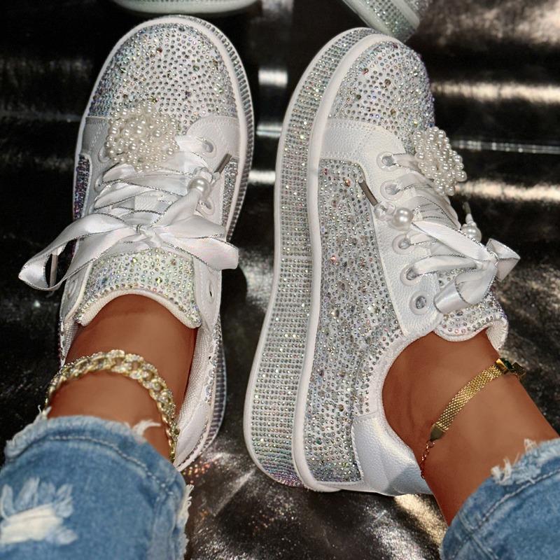 Spring and Autumn New Sports and Leisure Shoes Women's Color Rhinestone Single Shoes Lace-up Platform Muffin Shoes
