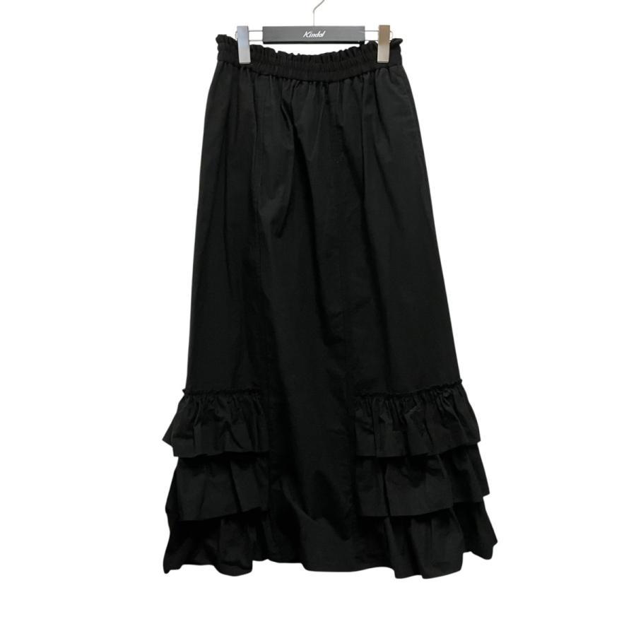 IENA Cotton Linen Horse Cloth Ruffle Skirt Long Skirt 24 060 914 1170 2 0 Black Size: 36