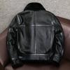Genuine Leather Sheepskin Jacket Men Oversize Biker Coat with Lambswool Lining