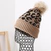 Leopard-print Knitted Wool Cap for W/Pompon Women Beanie Outdoor Casual Winter H