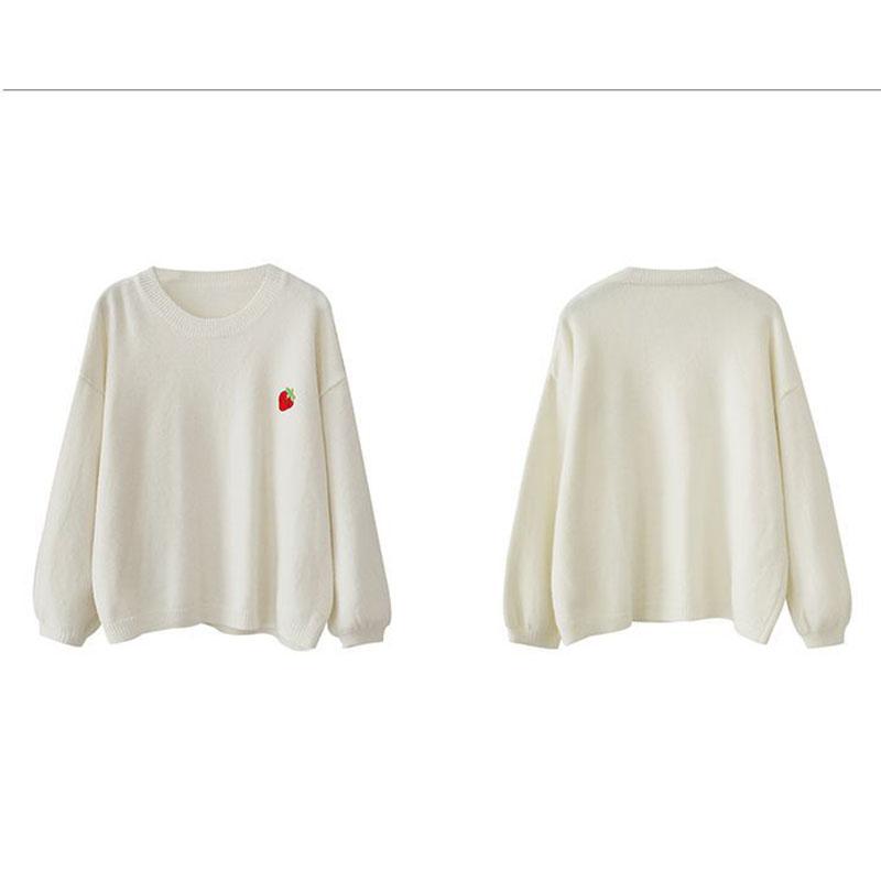 Sweater Girl Student Korean Loose Winter and Autumn Fruit Embroidery Pullover Sweater Female Candy Color Sweater