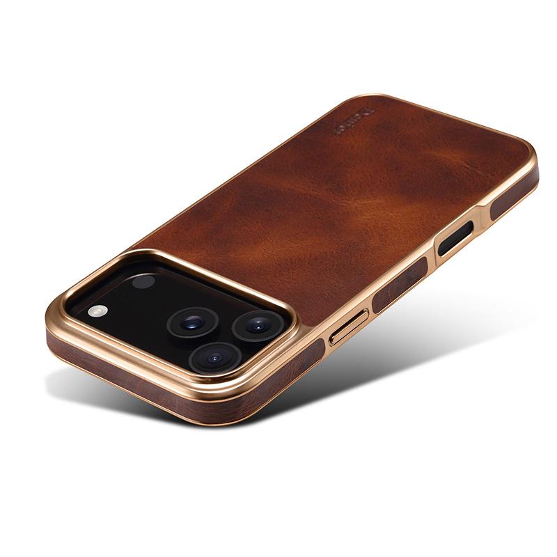 Denior Apple 17 Air Genuine Leather Protective Case for iPhone 17 Pro Max, Cowhide Electroplated 