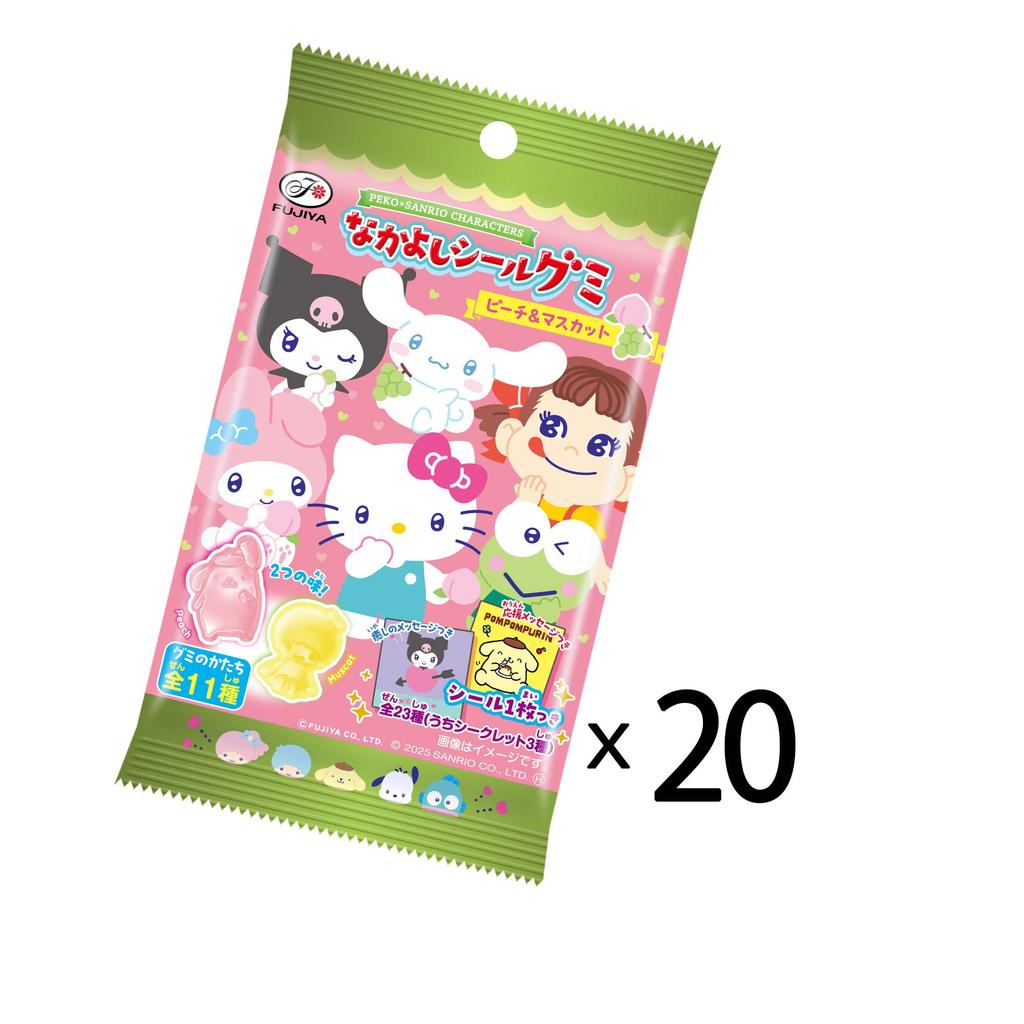 Fujiya Peko x Sanrio Characters Gute Freunde Aufkleber Gummibärchen 6 Stück x 20 Beutel (Pfirsich & Muskat)