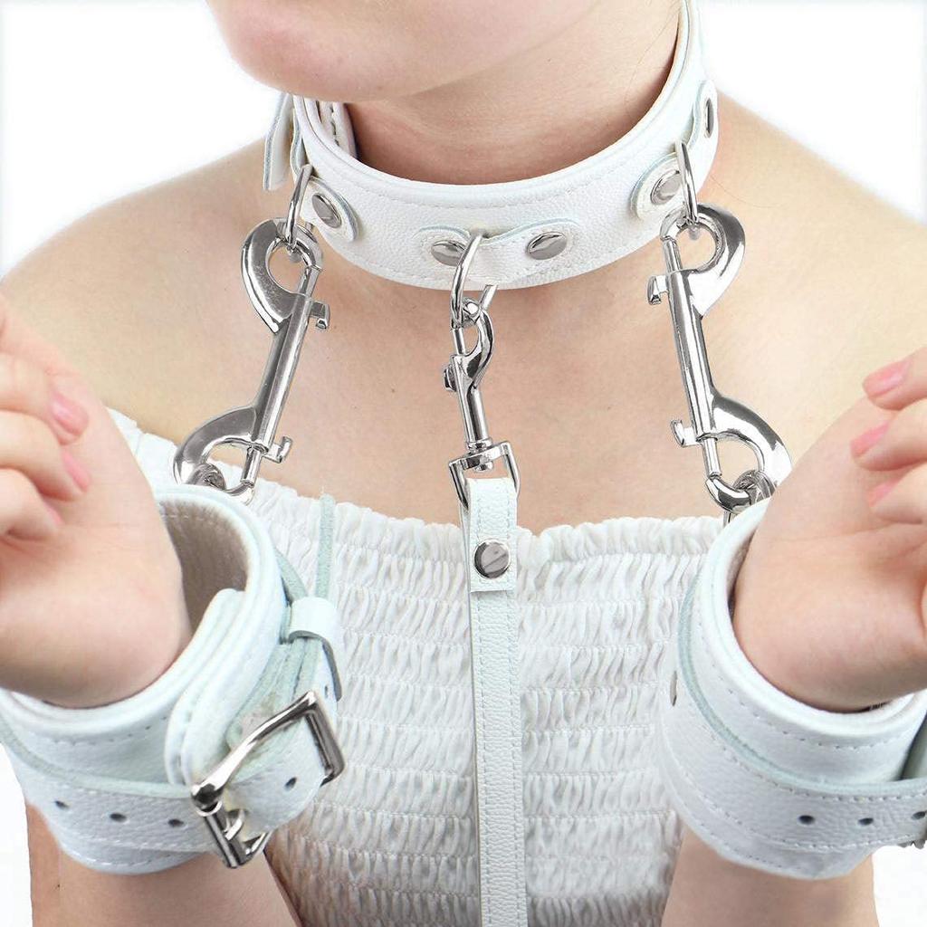 Liebe Seele SM Goods Cosplay Restraints High Quality Cosplay X Silver Metal Collar, Handcuffs, Set, (White Fittings)