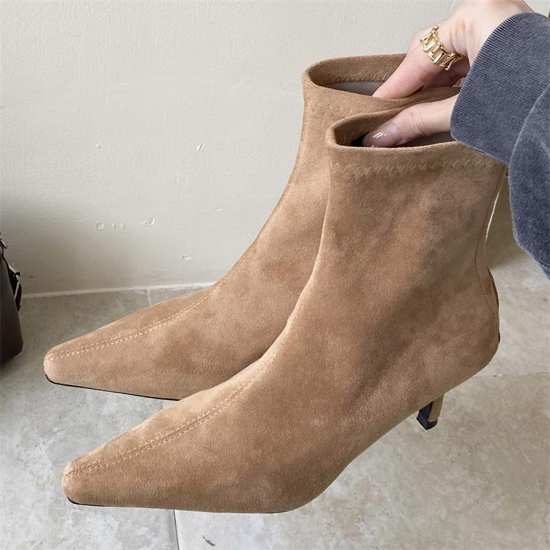 Fashion Punk Pointed Toe Women Ankle Boots Thin Heels Zipper Shoes Autumn Winter Elegant Chelsea Short Booties