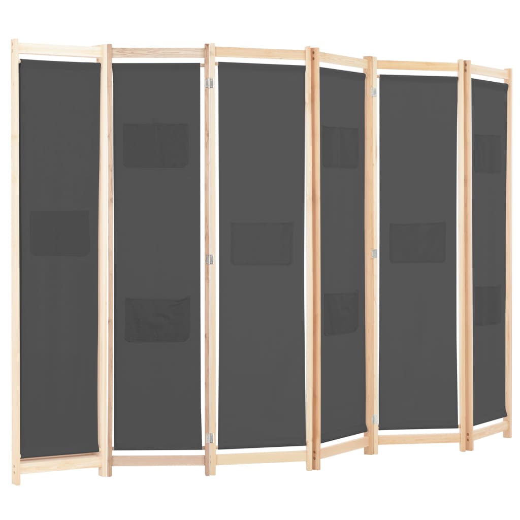 6 Panel Room Divider Gray 240 X 170 X 4 Cm Fabric