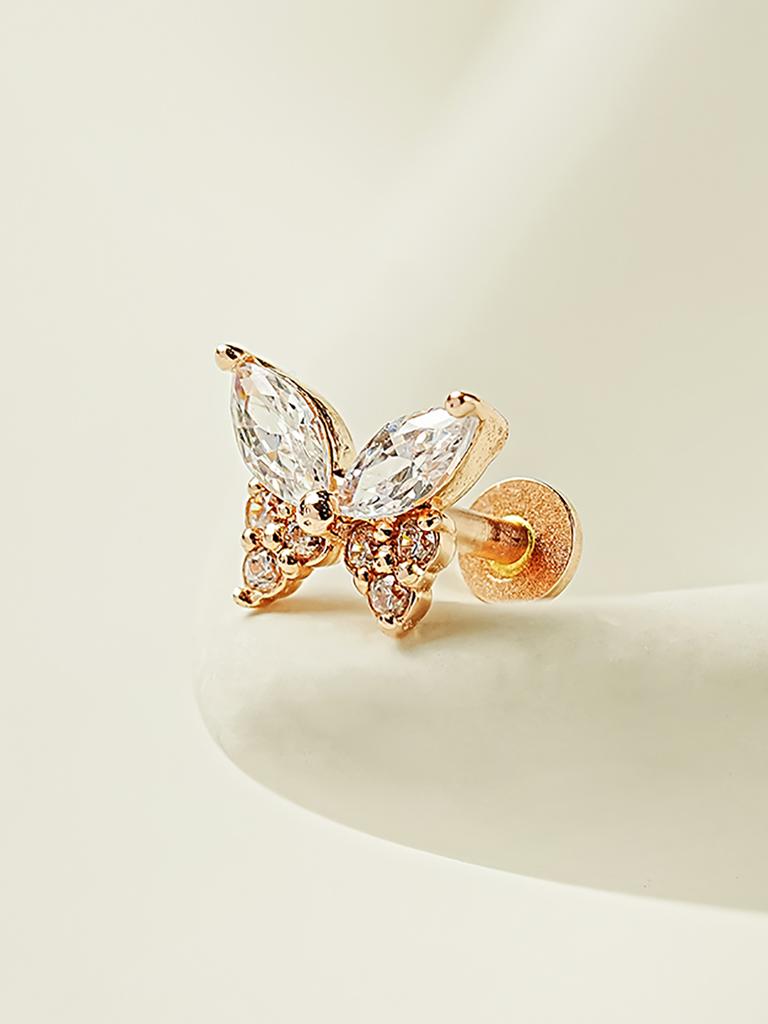 Minimalpiercing 14K Internal Shine Cubic Butterfly Labret Piercing