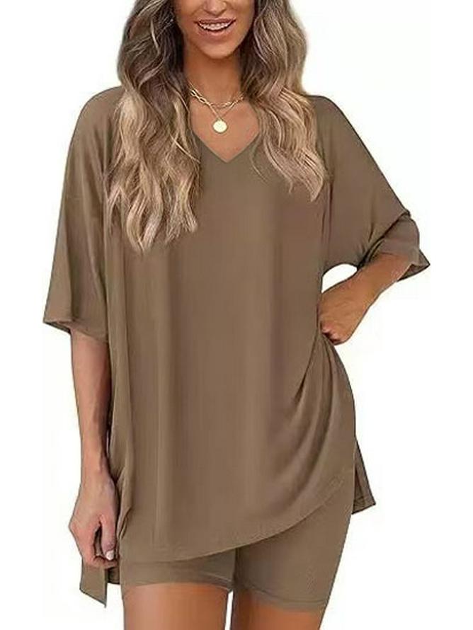 Women's Casual V-neck T-shirt & Shorts Homewear Set, 2026 Collection: Comfortable and Stylish 