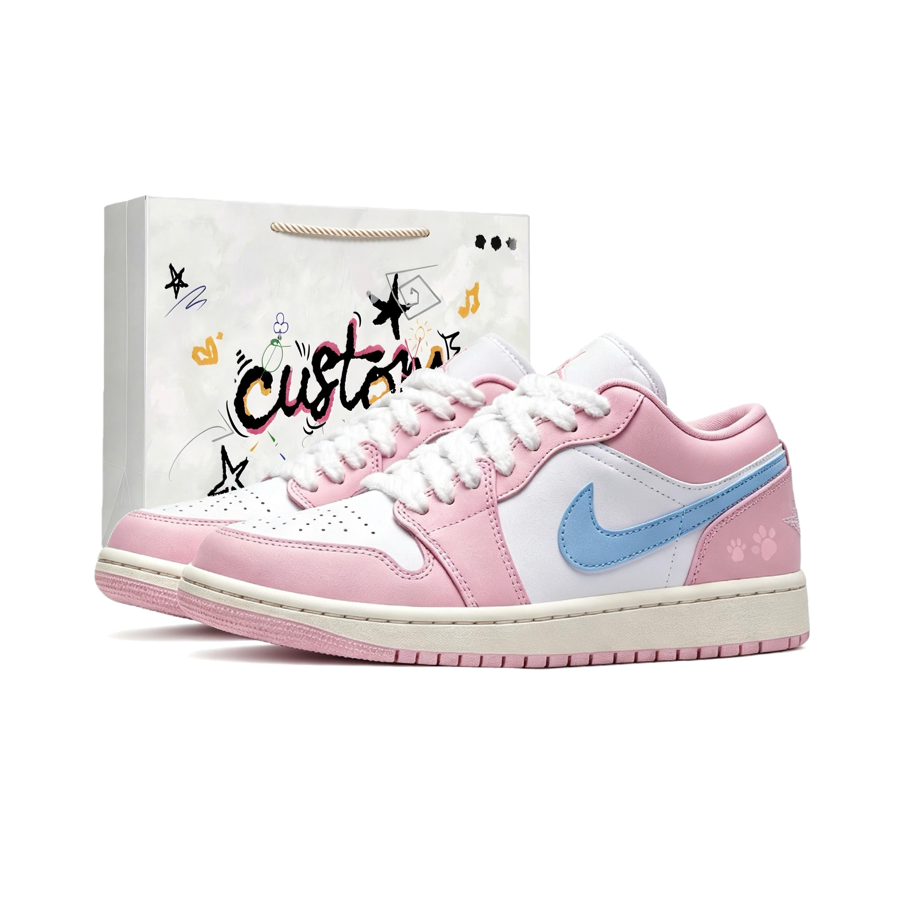 

Jordan Air Jordan 1 Pink Cat Paw Cushioning Slip Resistant Abrasion Resistant Low top Vintage Basketball Shoes Women s DC0774-607 (Team1335-) 40
