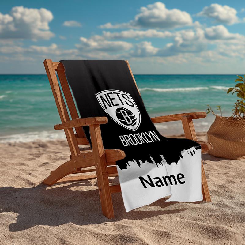 Custom Name Ultra-Soft Beach Towel with Brooklyn Nets Theme,Ideal for Pool - Camping, Diving - Perfect Travel Essential, Vibrant Beach Towel.