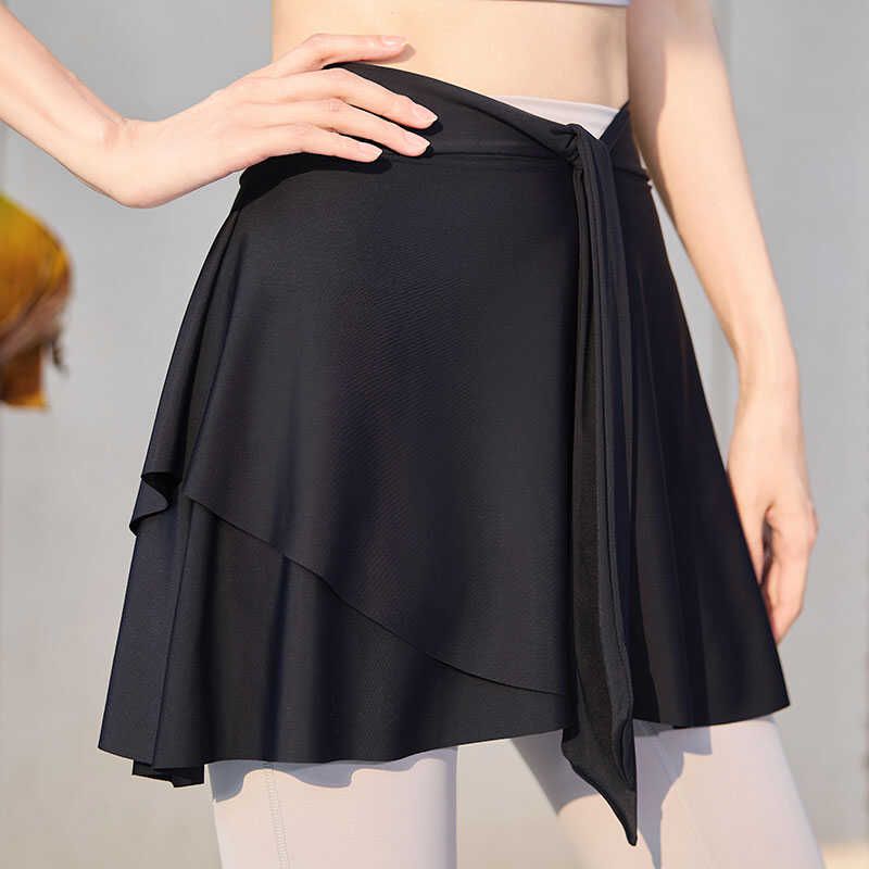 

Wrap Skirt Lace-up One-Piece Skirt Hip-Covering Slimming Anti-exposure Yoga Fitness Sports Half-Length Short dress Dance Outdoor Skirt Black All yards