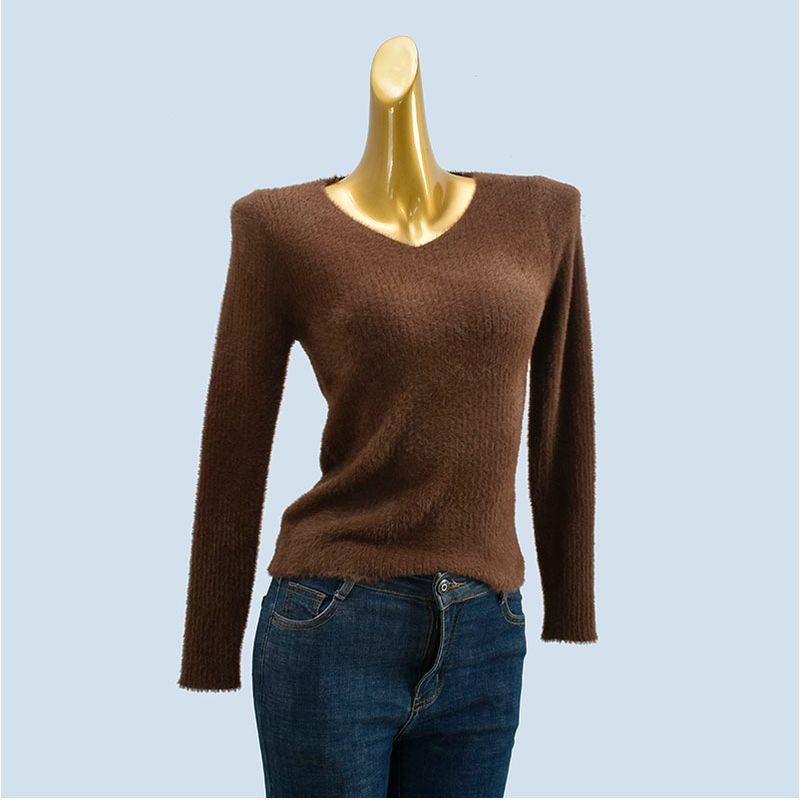 Imitation Mink Wool V Neck Minimalist Long Sleeve Thin Bottoming Shirt Female Soft Glutinous Comfortable High Elastic Silm Thermal Head Cover Tops