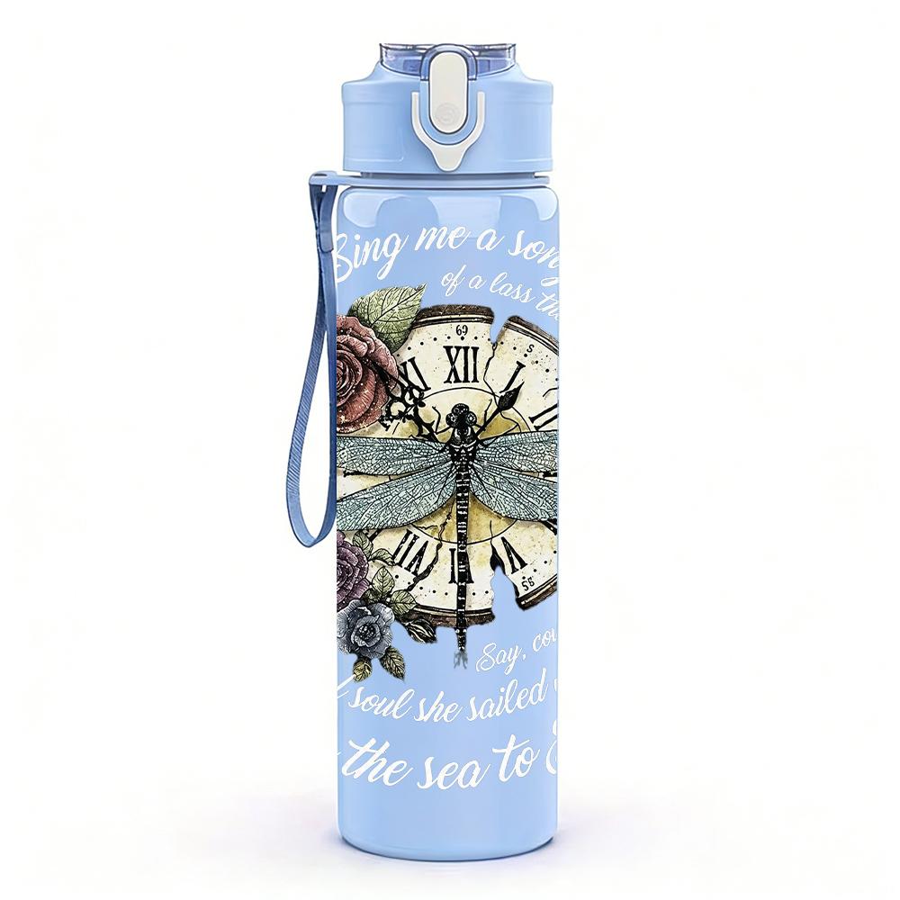 1PC Floral Dragonfly Vintage Round Art Print 750ml Portable Sports Water Bottle Leakproof Gym Outdoor Travel Drink Cup