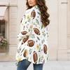 Women Plus Size Open Front Long Sleeve Cardigan Football Print White Draped Collar Curved Hem Outerwear